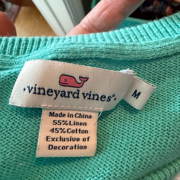 Vineyard Vines Womens Sz M Aqua Linen Cotton Blend Crew Neck Pullover Sweater - Picture 4 of 4
